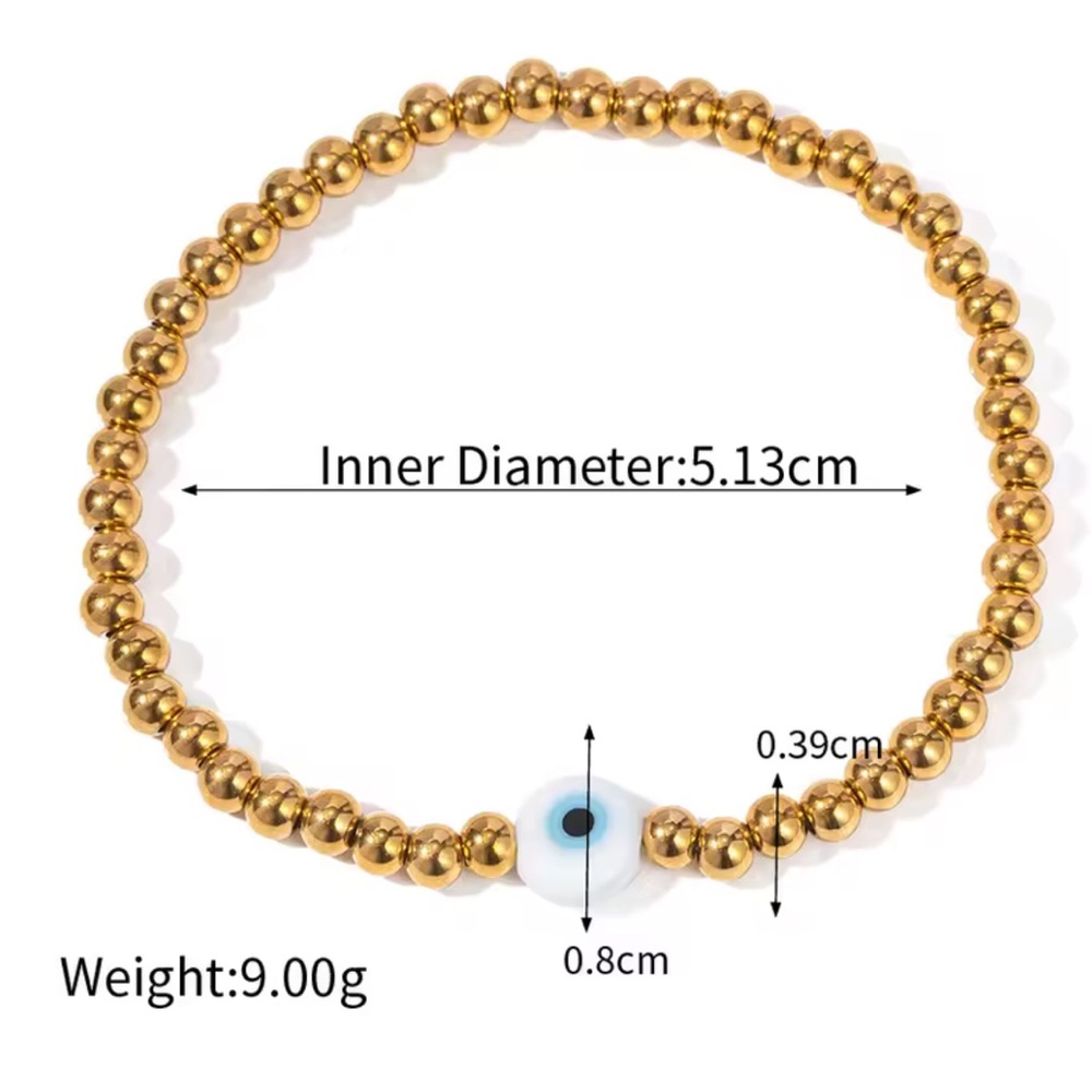 18K Gold Stainless Steel Beaded Bracelet with White Accent - Picture 3 of 7